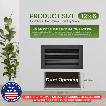 Aluminum Black Linear Slot Diffuser 12x6 (Duct Opening) - Modern Air Vent Cover