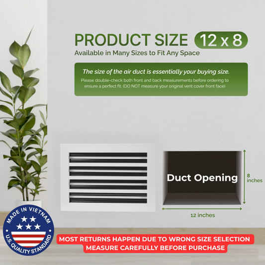 Aluminum White Linear Slot Diffuser 12x8 (Duct Opening)- Modern Air Vent Cover
