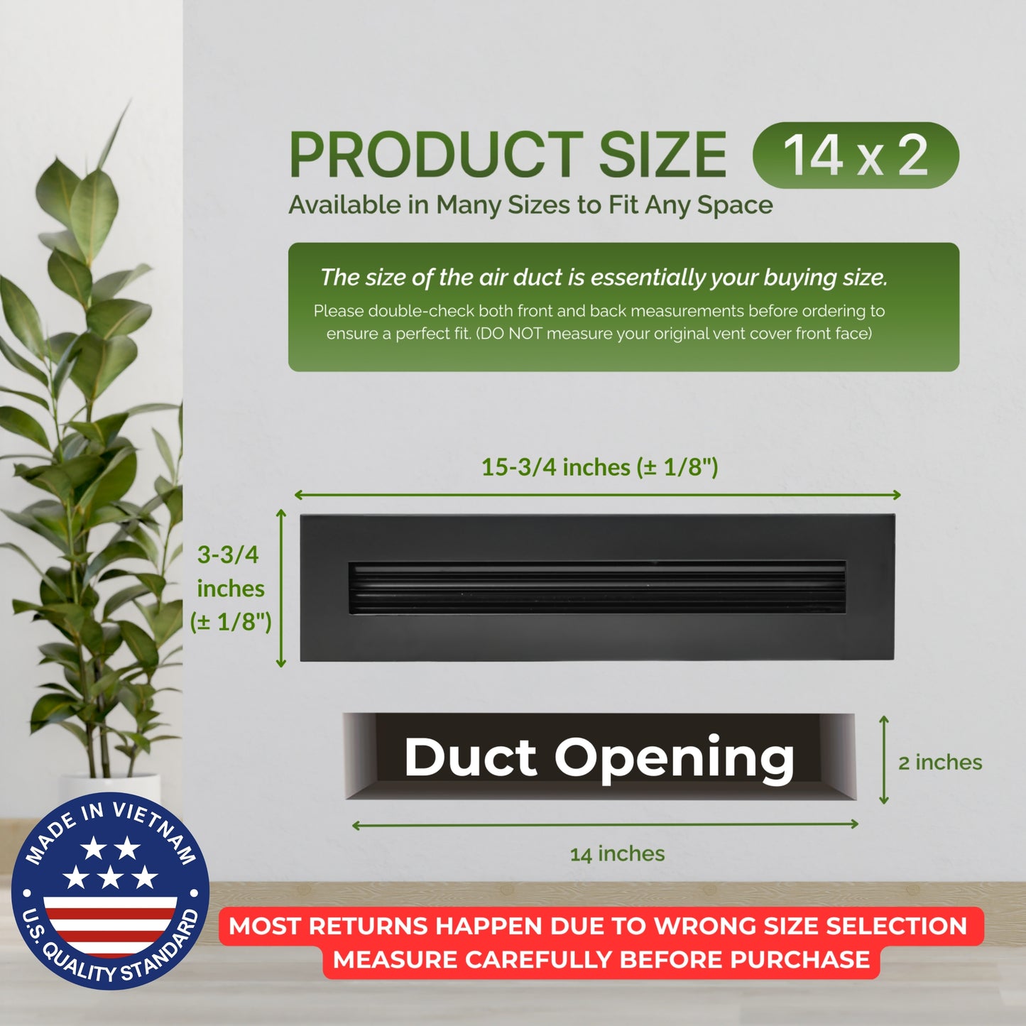 Aluminum Black Linear Slot Diffuser 14x2 (Duct Opening) - Modern Air Vent Cover