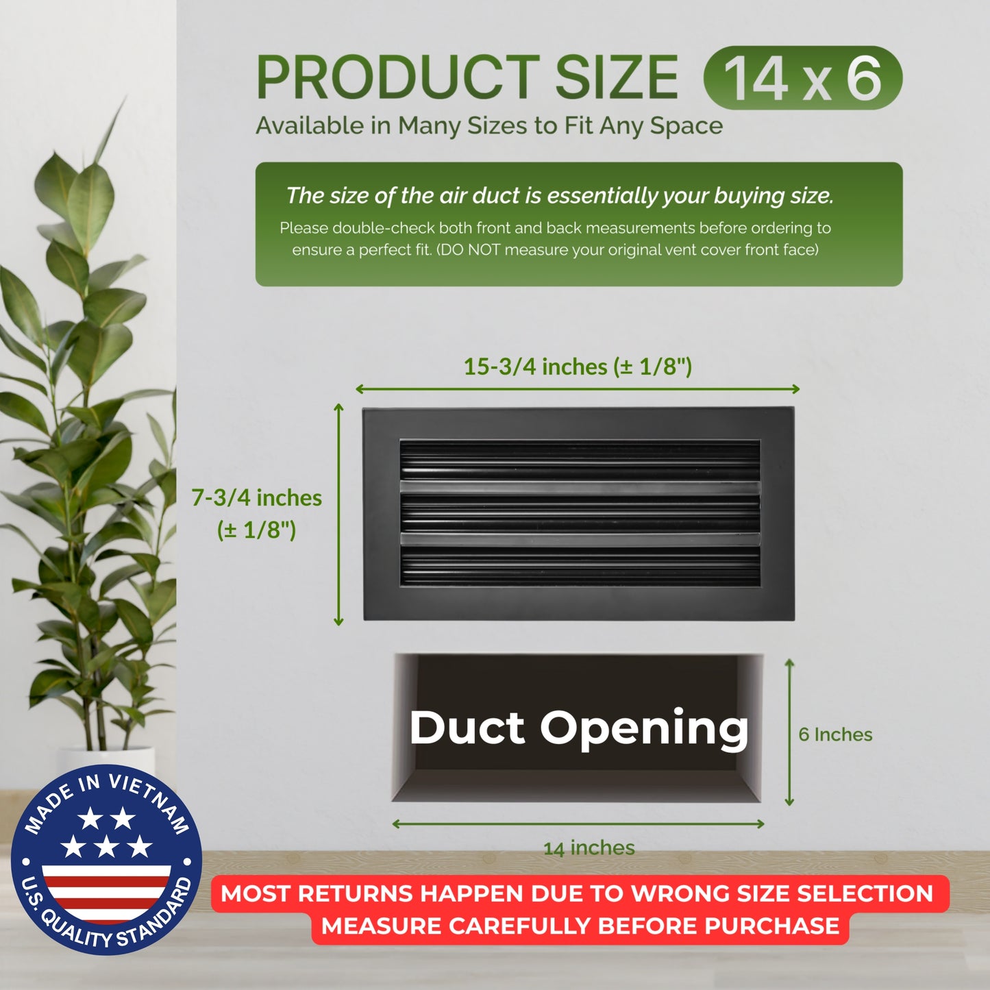 Aluminum Black Linear Slot Diffuser 14x6 (Duct Opening) - Modern Air Vent Cover