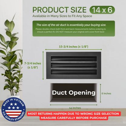 Aluminum Black Linear Slot Diffuser 14x6 (Duct Opening) - Modern Air Vent Cover