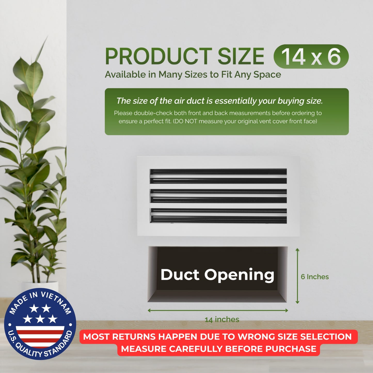 Aluminum White Linear Slot Diffuser 14x6 (Duct Opening)- Modern Air Vent Cover