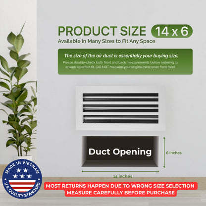 Aluminum White Linear Slot Diffuser 14x6 (Duct Opening)- Modern Air Vent Cover
