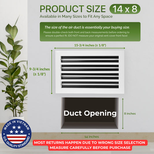 Aluminum White Linear Slot Diffuser 14x8 (Duct Opening)- Modern Air Vent Cover