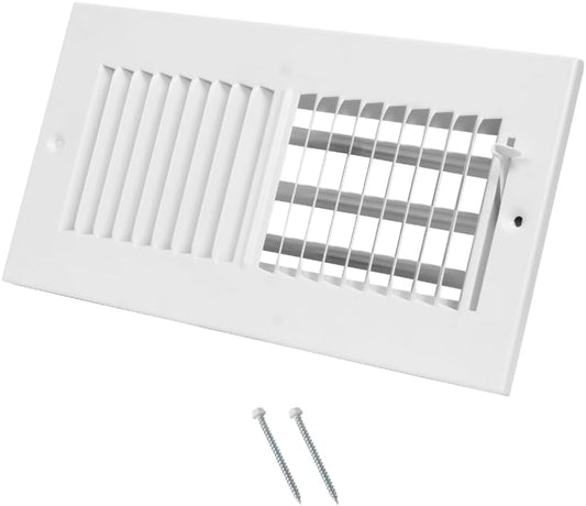 White rectangular air vent with a grid on a white background