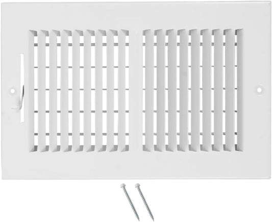 2 Way Air Vent Cover 10x6 for Wall or Ceiling – AC Ventilation Register, Solid Steel HVAC Vent Cover, Adjustable Air Supply Lever, Quiet Operation, White (Duct Opening 10" x 6")