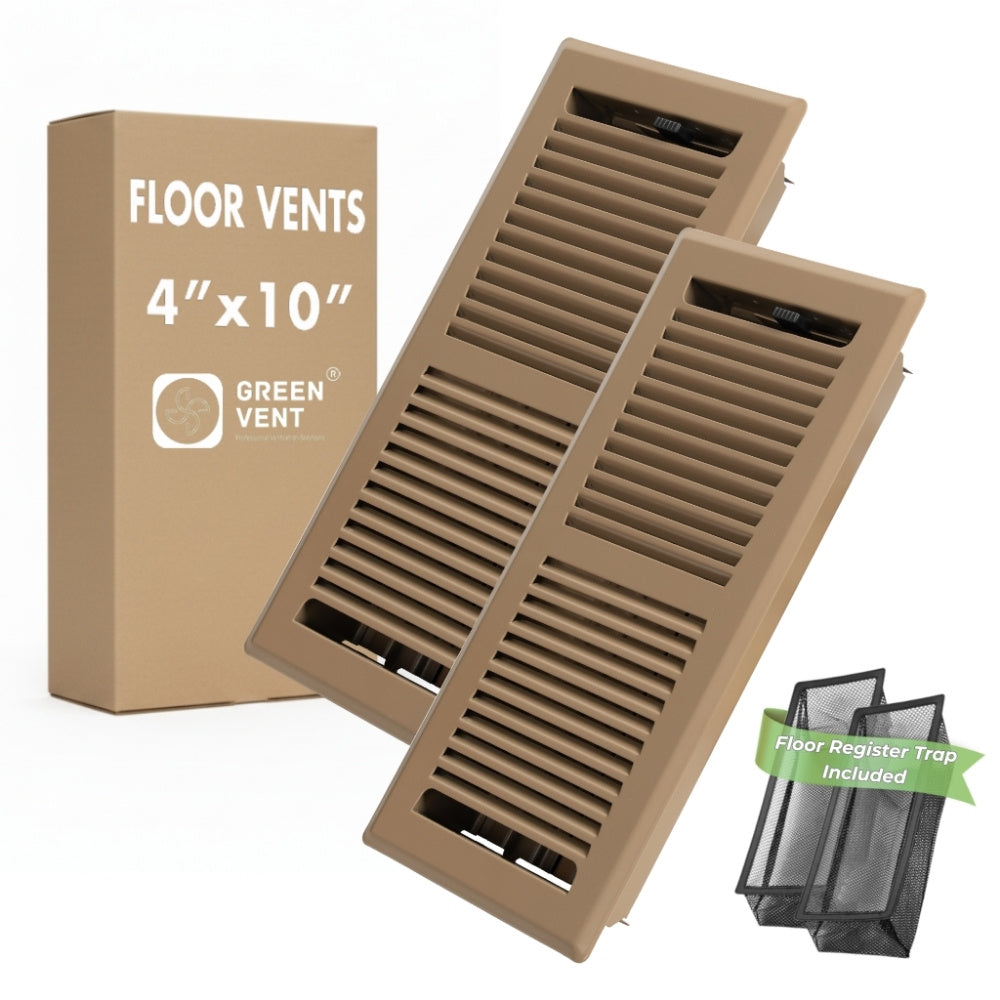 4x10 Steel Brown Floor Register Pack 2 – 2 Way Airflow, With Removable Mesh Filter, Dust & Bug Protection