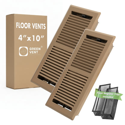 4x10 Steel Brown Floor Register Pack 2 – 2 Way Airflow, With Removable Mesh Filter, Dust & Bug Protection