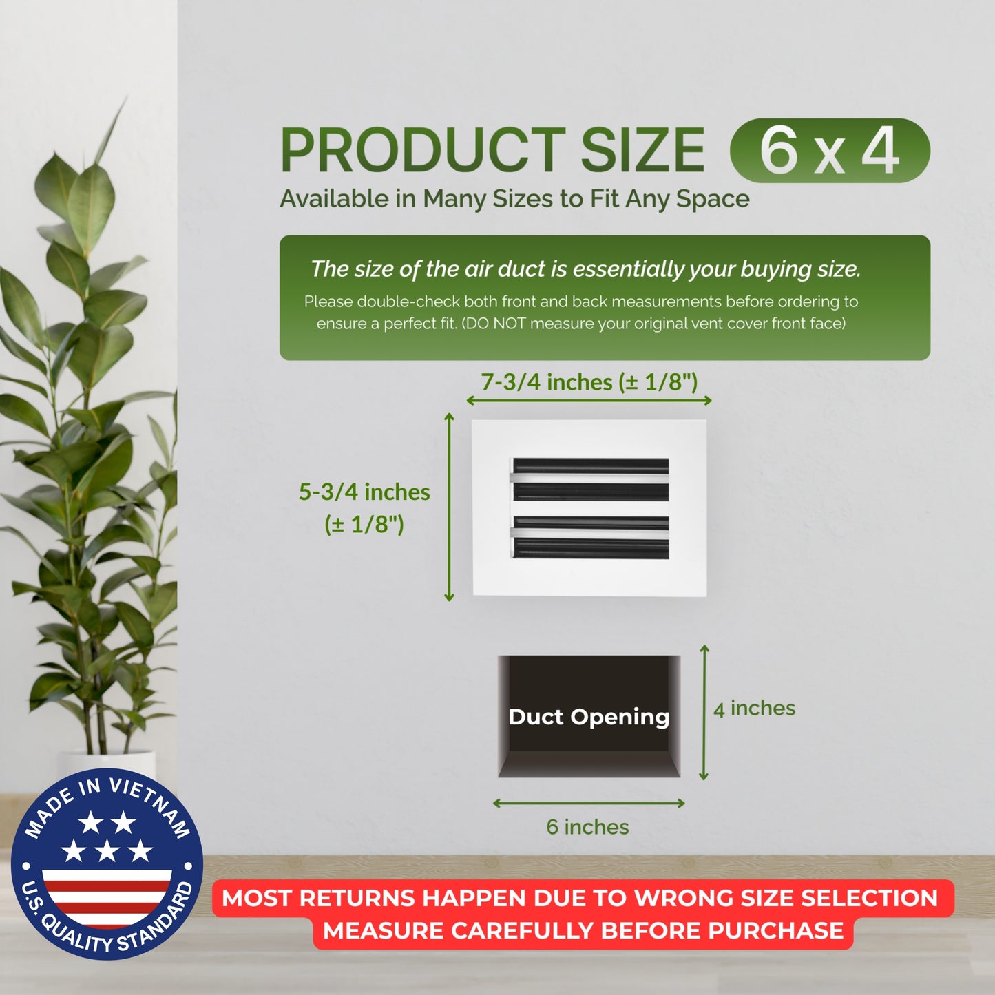 Aluminum White Linear Slot Diffuser 6x4 (Duct Opening)- Modern Air Vent Cover