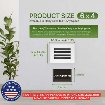 Aluminum White Linear Slot Diffuser 6x4 (Duct Opening)- Modern Air Vent Cover