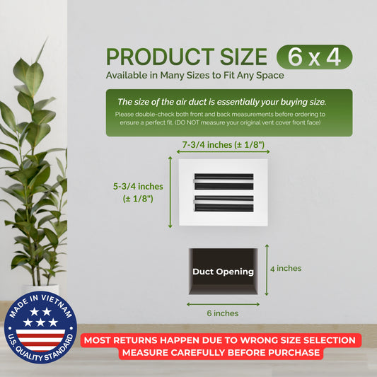 Aluminum White Linear Slot Diffuser 6x4 (Duct Opening)- Modern Air Vent Cover
