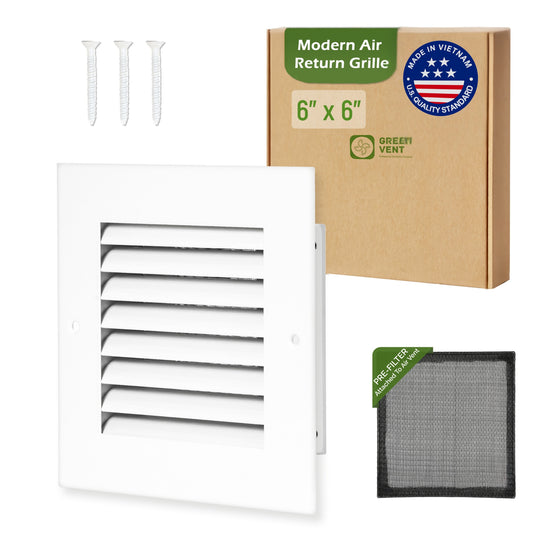 Modern Air Return Grille 6x6 (Duct Opening) - Decorative White Aluminum Air Vent Cover with Washable Mesh Pre-Filter