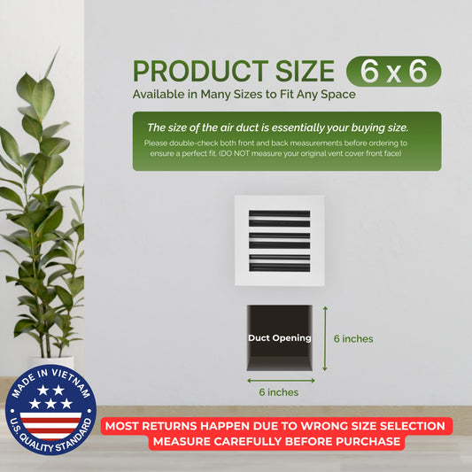 Aluminum White Linear Slot Diffuser 6x6 (Duct Opening)- Modern Air Vent Cover