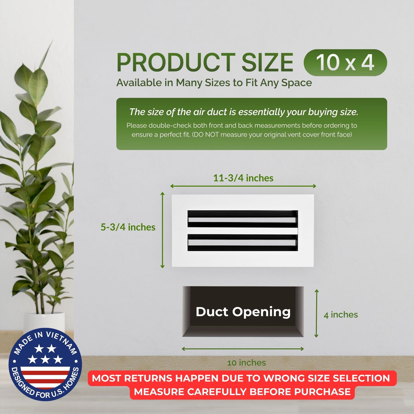 10x4 White Slim Design Aluminum Linear Slot Diffuser (Duct Opening)