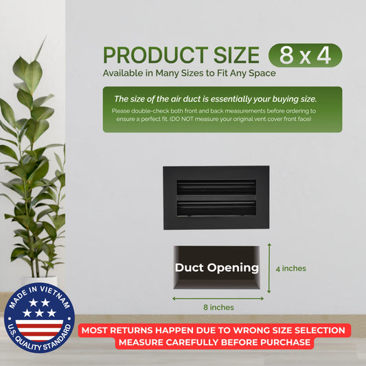Aluminum Black Linear Slot Diffuser 8x4 (Duct Opening) - Modern Air Vent Cover