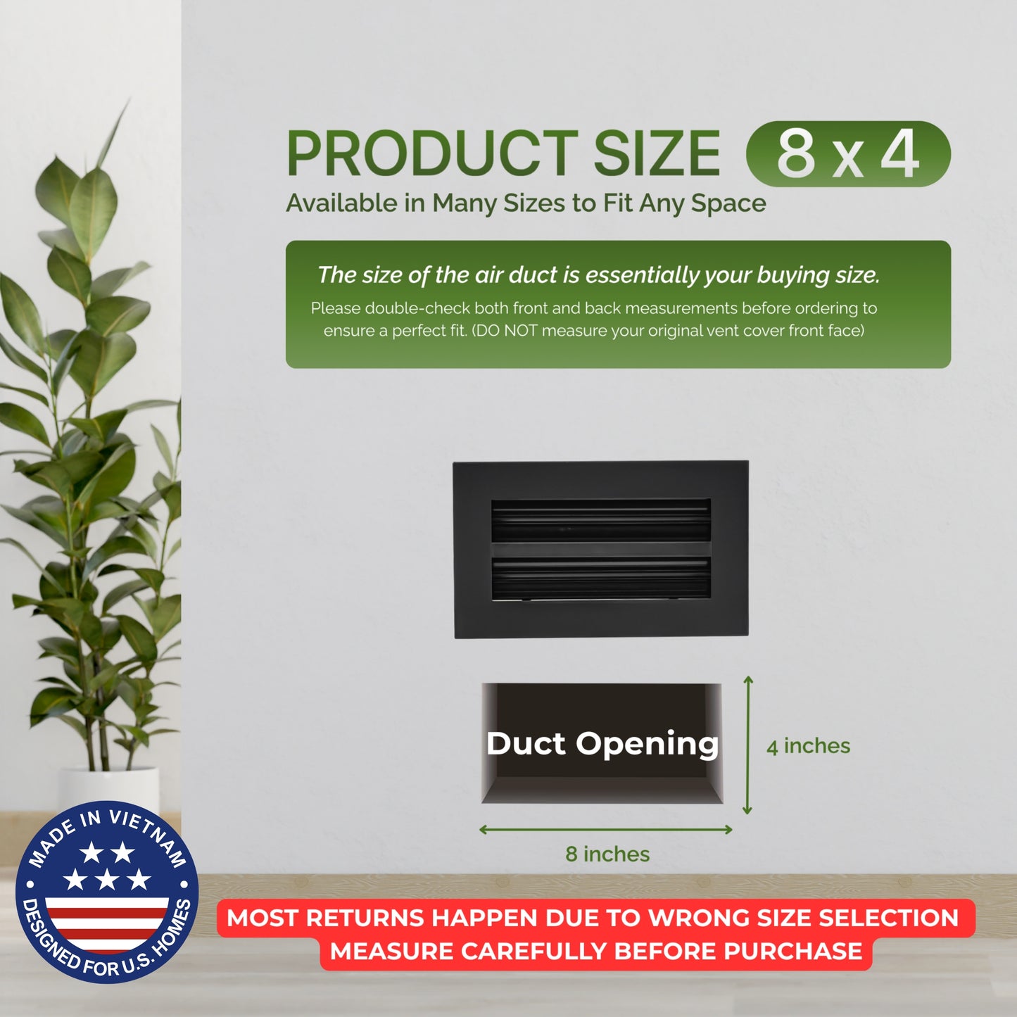 8x4 Black Premium Aluminum Linear Slot Diffuser – Modern Design (Duct Opening)