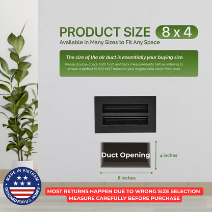 8x4 Black Premium Aluminum Linear Slot Diffuser – Modern Design (Duct Opening)