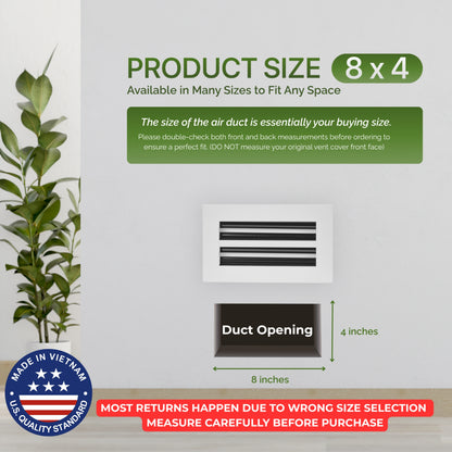 Aluminum White Linear Slot Diffuser 8x4 (Duct Opening)- Modern Air Vent Cover