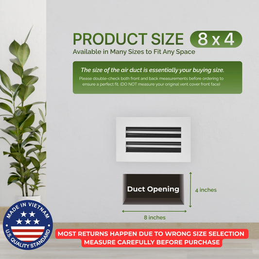 Aluminum White Linear Slot Diffuser 8x4 (Duct Opening)- Modern Air Vent Cover
