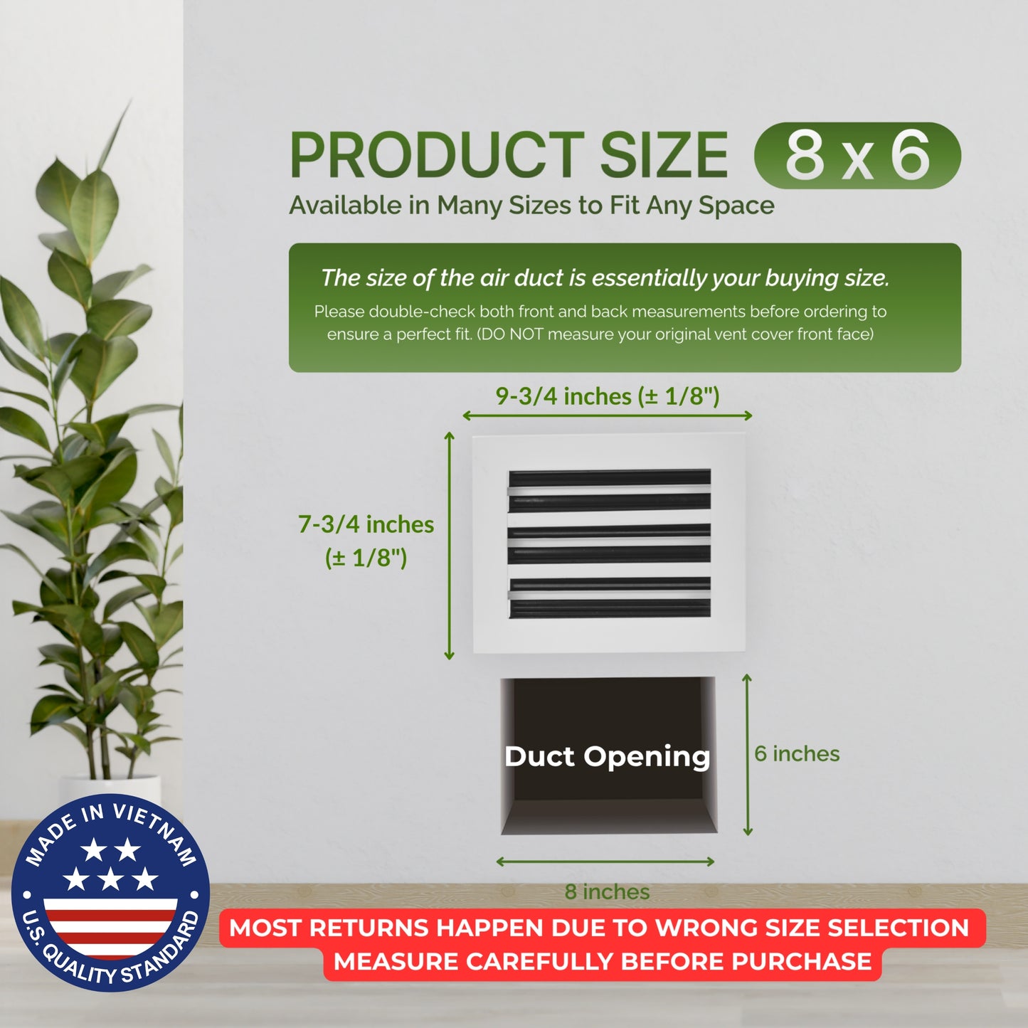 Aluminum White Linear Slot Diffuser 8x6 (Duct Opening)- Modern Air Vent Cover