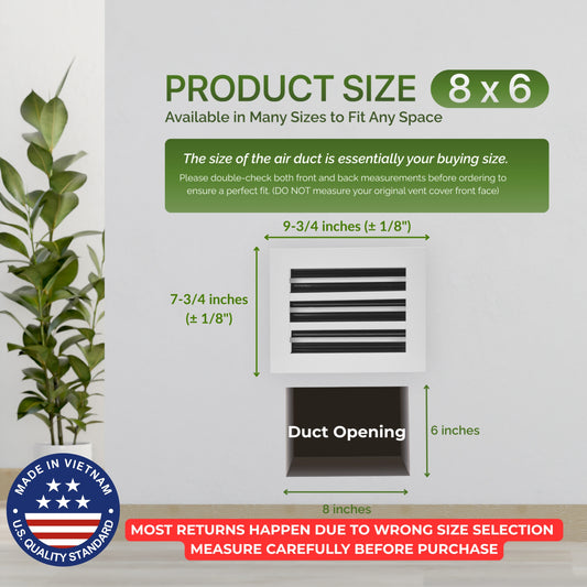 Aluminum White Linear Slot Diffuser 8x6 (Duct Opening)- Modern Air Vent Cover