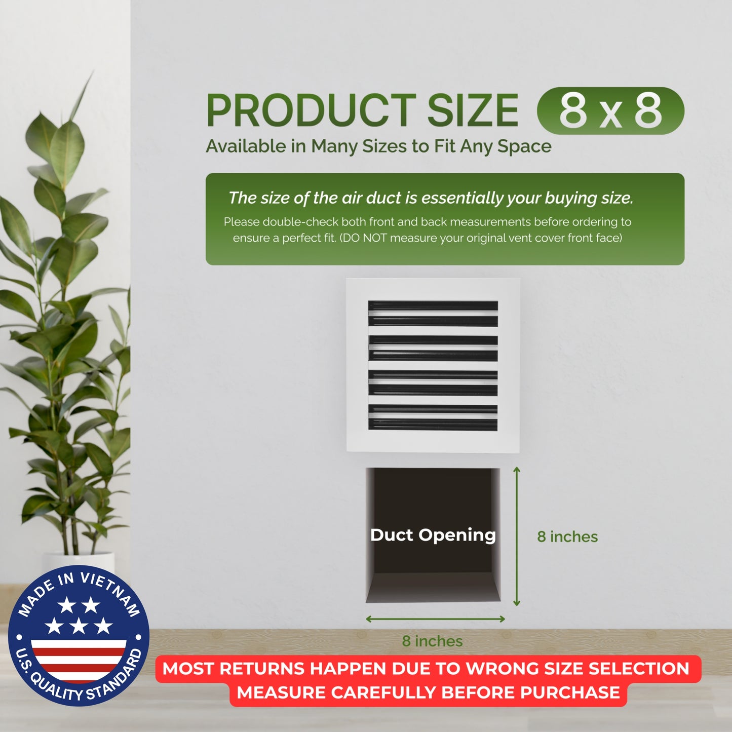 Aluminum White Linear Slot Diffuser 8x8 (Duct Opening)- Modern Air Vent Cover