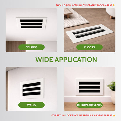 6x14 Air Vent Cover (Duct Opening) - White Aluminum Linear Slot Diffuser