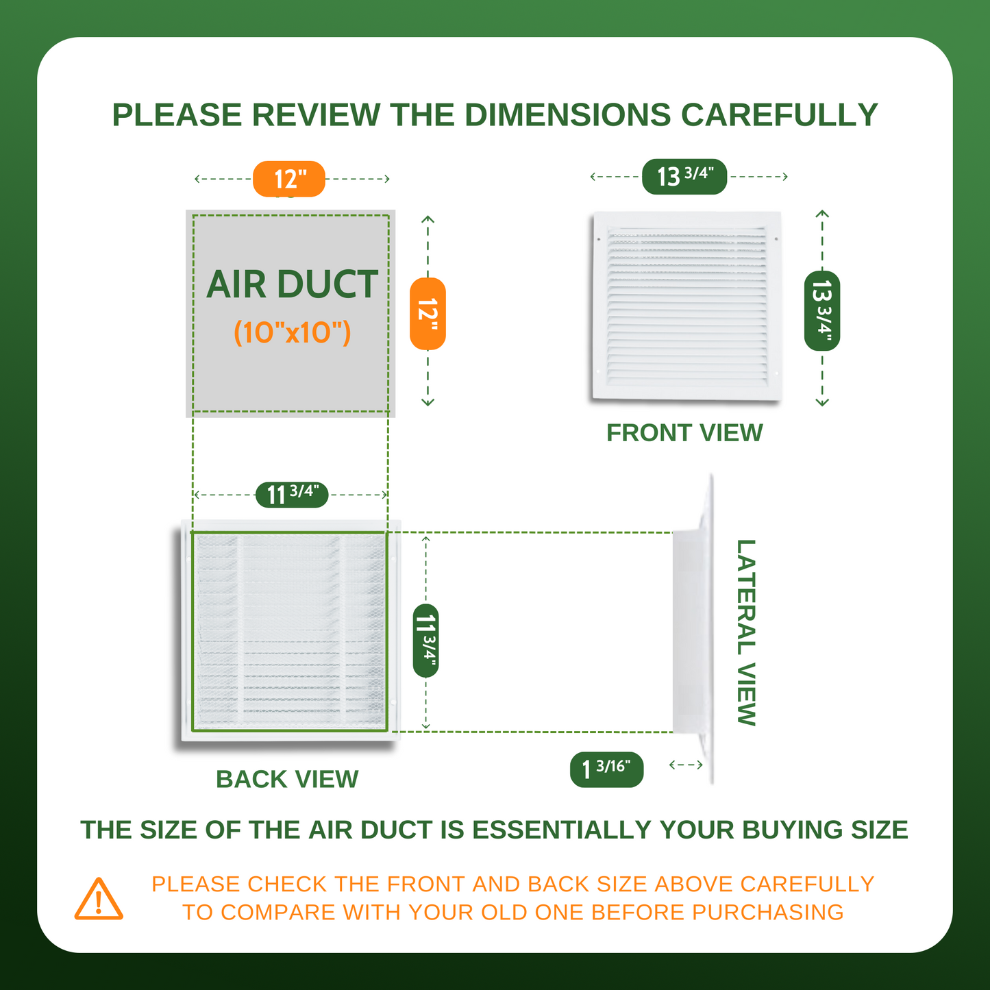 Gable Vent 12x12 (Duct Opening) - Air Return Grille