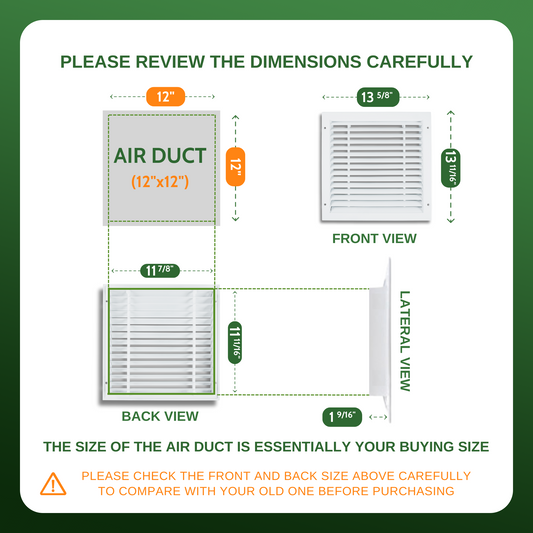 Air Return Grille 12x12 (Duct Opening), Decorative Aluminum Air Vent Covers