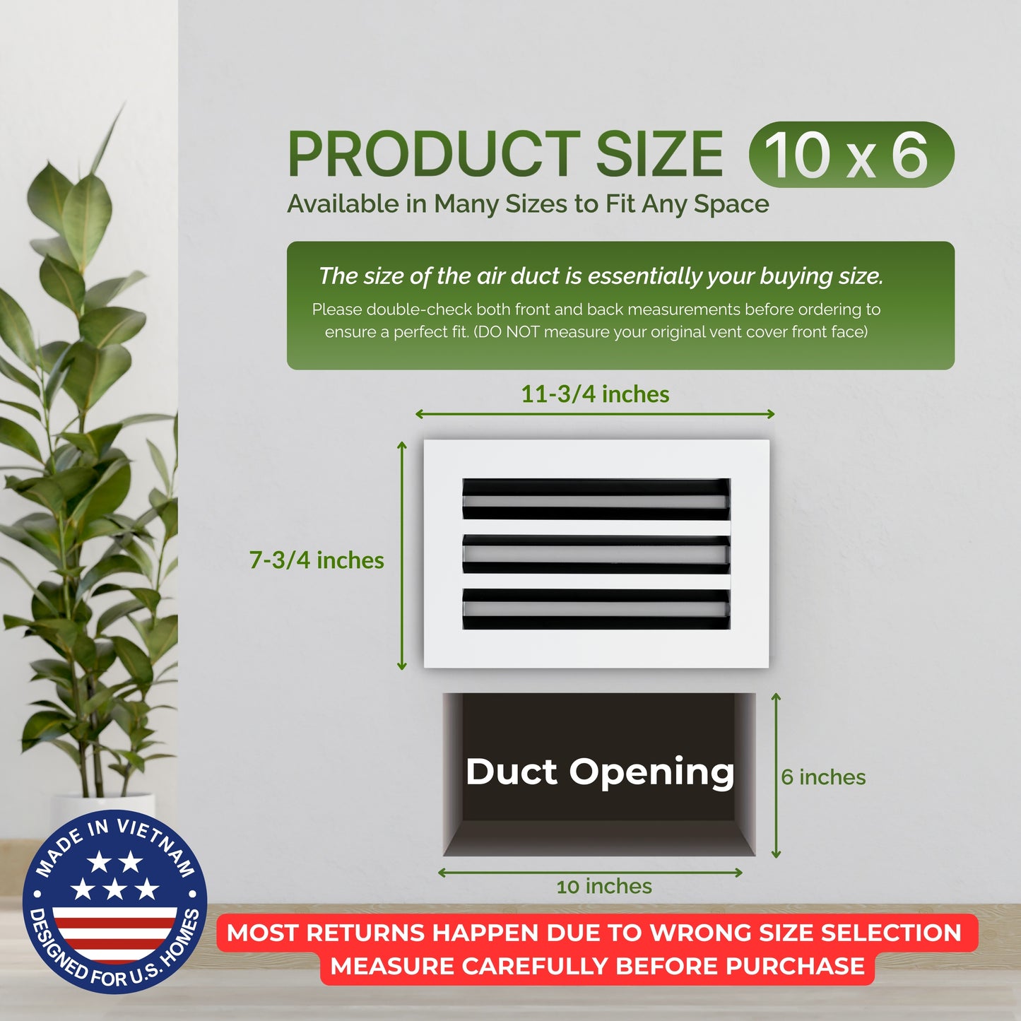 6x10 Air Vent Cover (Duct Opening) - White Aluminum Linear Slot Diffuser