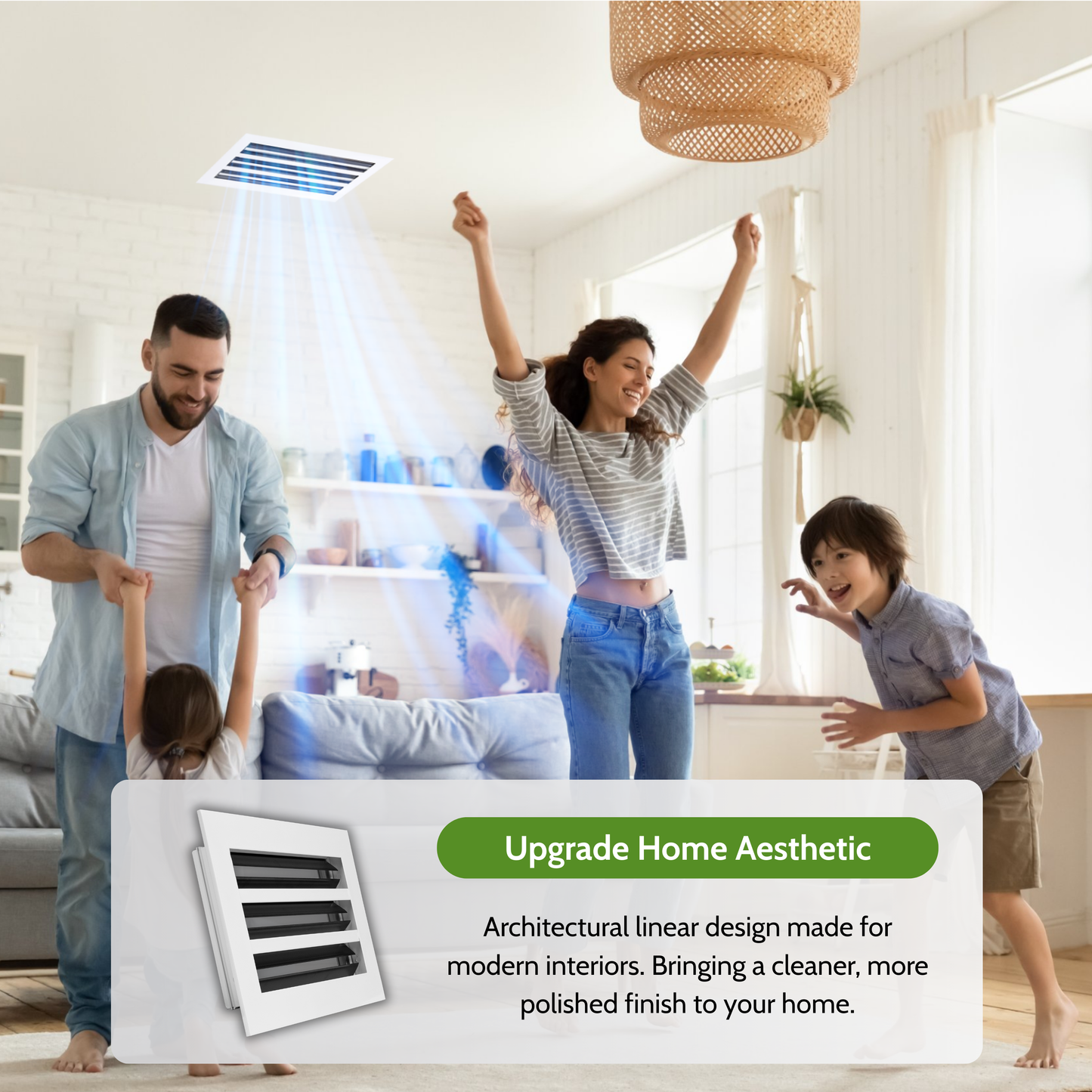 6x12 Air Vent Cover (Duct Opening) - White Aluminum Linear Slot Diffuser