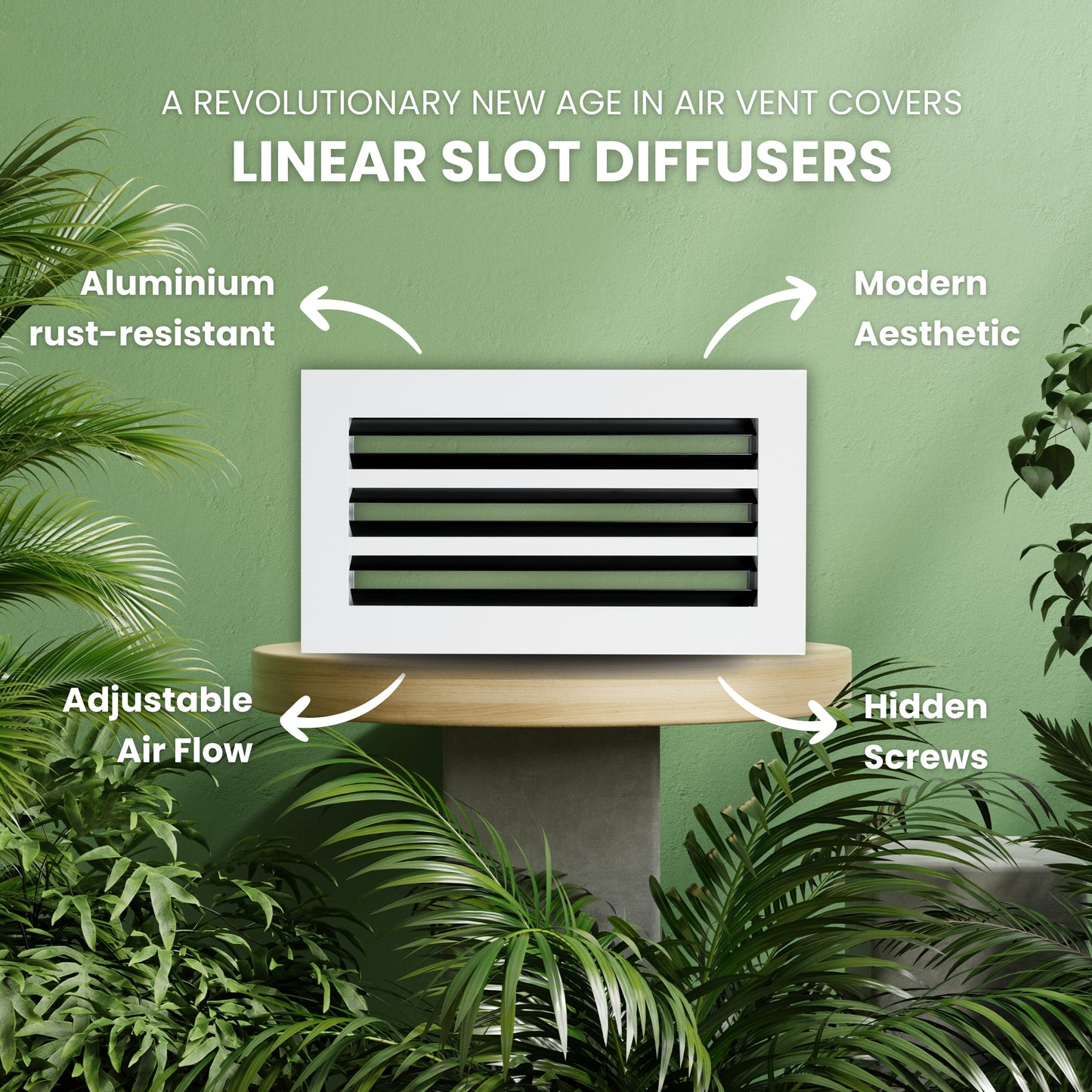 6x14 Air Vent Cover (Duct Opening) - White Aluminum Linear Slot Diffuser