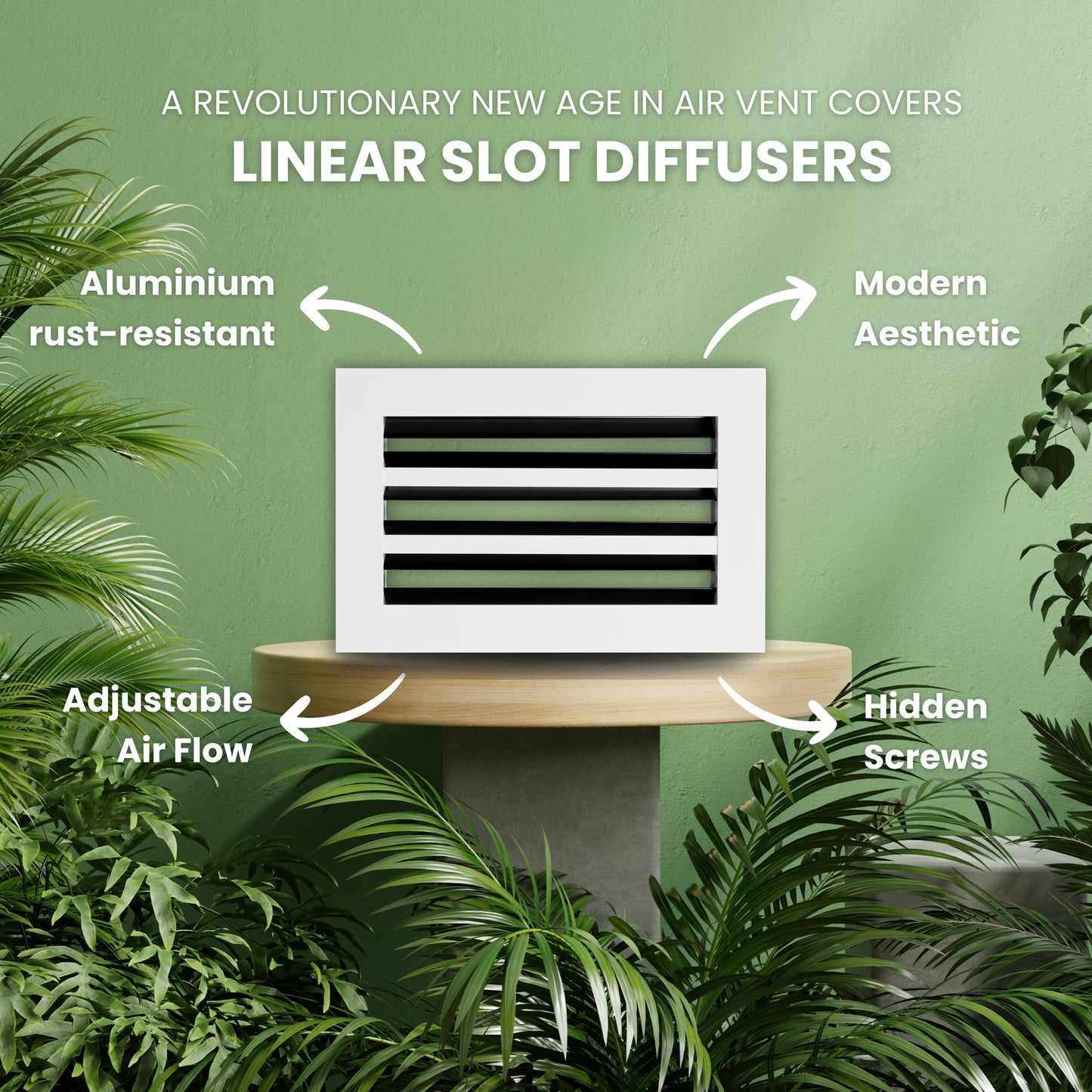 6x10 Air Vent Cover (Duct Opening) - White Aluminum Linear Slot Diffuser