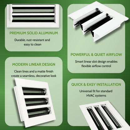 6x14 Air Vent Cover (Duct Opening) - White Aluminum Linear Slot Diffuser