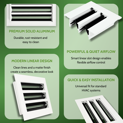 6x12 Air Vent Cover (Duct Opening) - White Aluminum Linear Slot Diffuser