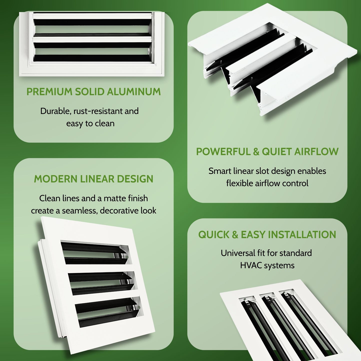 10x4 White Slim Design Aluminum Linear Slot Diffuser (Duct Opening)