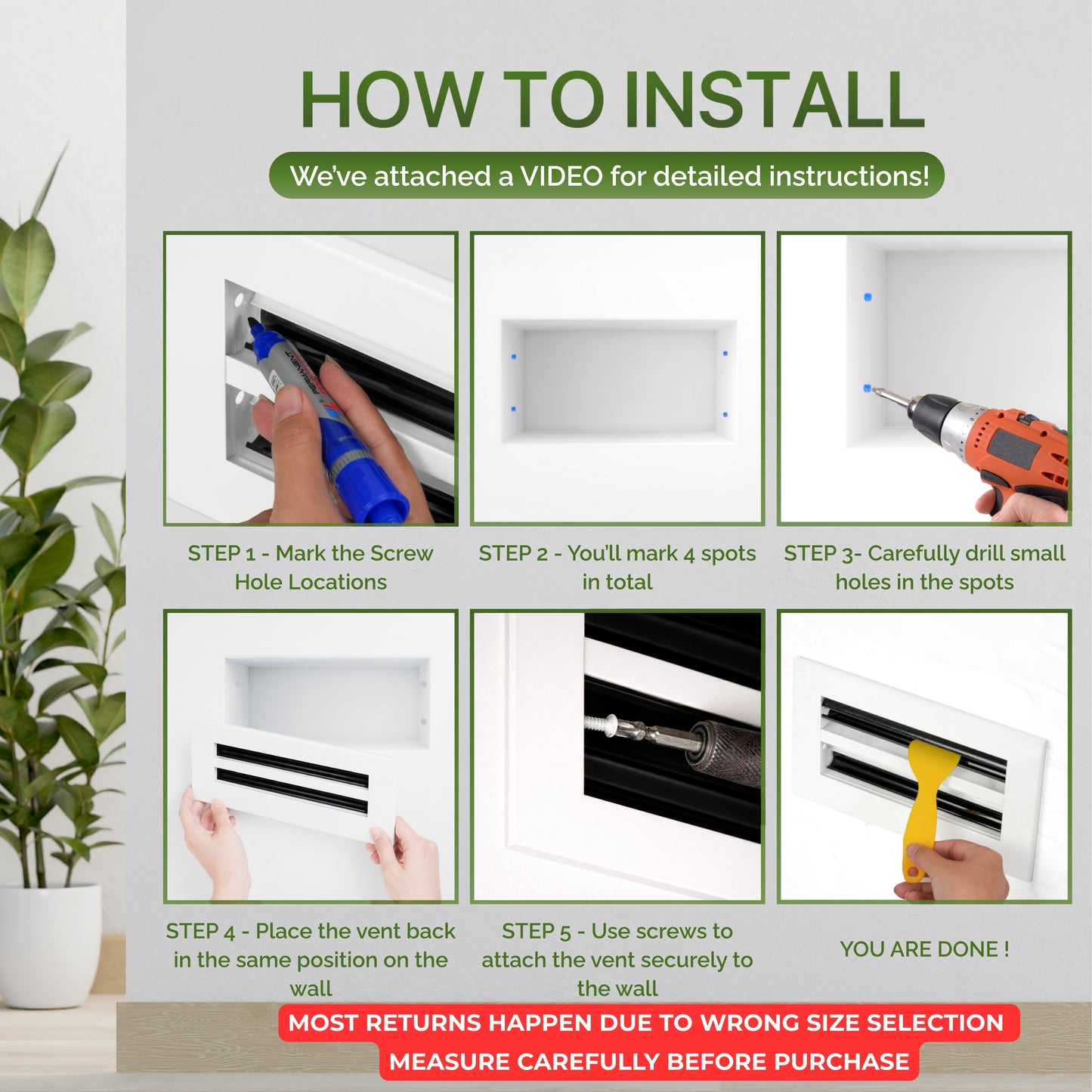 6x10 Air Vent Cover (Duct Opening) - White Aluminum Linear Slot Diffuser