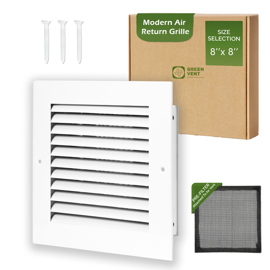 Modern Air Return Grille 8x8 (Duct Opening) - Decorative White Aluminum Air Vent Cover with Washable Mesh Pre-Filter
