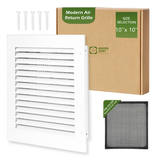 Modern Air Return Grille 10x10 (Duct Opening) - Decorative White Aluminum Air Vent Cover with Washable Mesh Pre-Filter