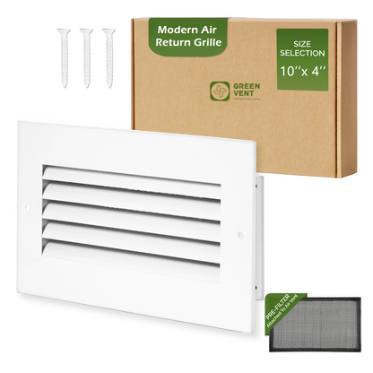 Modern Air Return Grille 10x4 (Duct Opening) - Decorative White Aluminum Air Vent Cover with Washable Mesh Pre-Filter