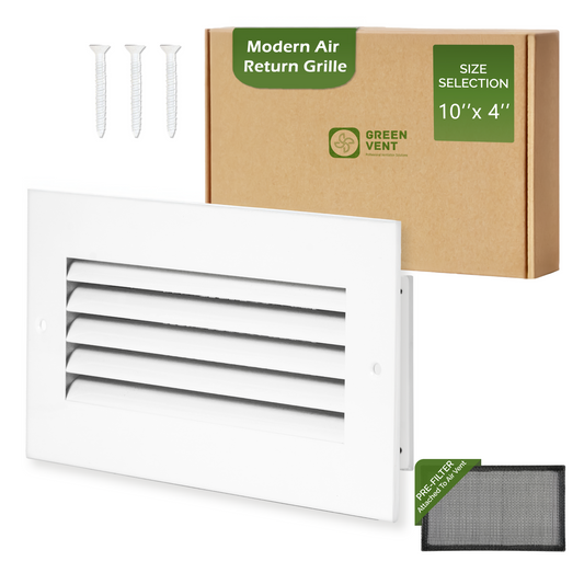 Modern Air Return Grille 10x4 (Duct Opening) - Decorative White Aluminum Air Vent Cover with Washable Mesh Pre-Filter