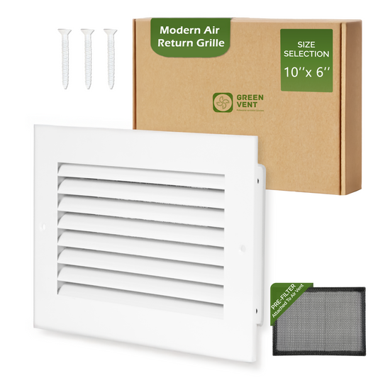 Modern Air Return Grille 10x6 (Duct Opening) - Decorative White Aluminum Air Vent Cover with Washable Mesh Pre-Filter