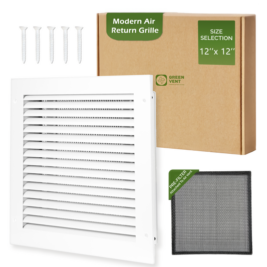 Modern Air Return Grille 12x12 (Duct Opening) - Decorative White Aluminum Air Vent Cover with Washable Mesh Pre-Filter