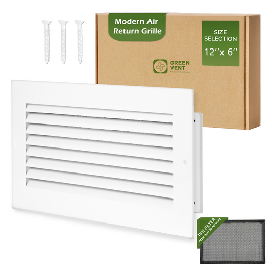 Modern Air Return Grille 12x6 (Duct Opening) - Decorative White Aluminum Air Vent Cover with Washable Mesh Pre-Filter