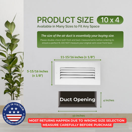 Modern Air Return Grille 10x4 (Duct Opening) - Decorative White Aluminum Air Vent Cover with Washable Mesh Pre-Filter