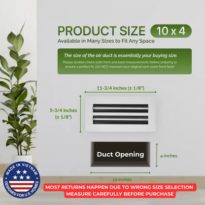 air duct with dimensions and aluminum white linear slot diffuser 10x4 pack 2 size information on a light gray background
