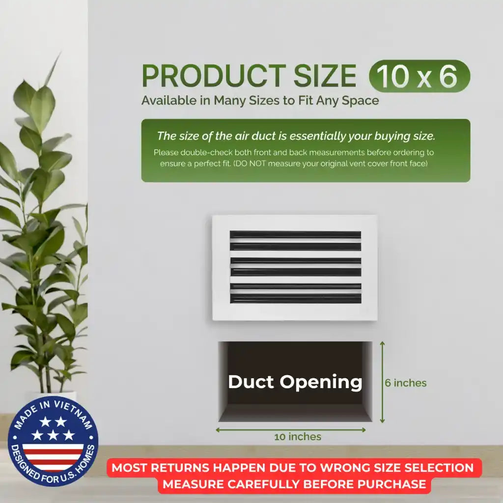 air duct with dimensions and aluminum white linear slot diffuser 10x6 size information on a light gray background