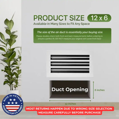 air duct with dimensions and aluminum white linear slot diffuser 12x6 size information on a light gray background