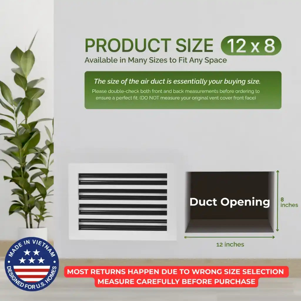 air duct with dimensions and aluminum white linear slot diffuser 12x8 size information on a light gray background