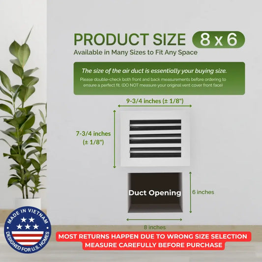 air duct with dimensions and aluminum white linear slot diffuser 8x6 size information on a light gray background